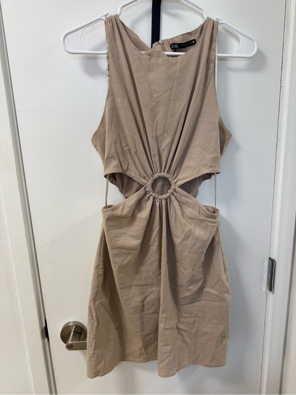 Zara Taupe Backless Ring-Center Cutout Dress